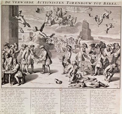 Spotprent over het rampzalige experiment met papiergeld door de Schot John Law tijdens zijn tijd als controleur-generaal van de Franse financiën tussen januari en mei 1720 door Flemish School